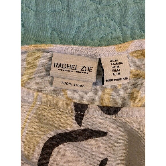 Rachel Zoe Top‎ Womens Size Medium Yellow Floral Short Sleeve 100% Linen Top - Picture 2 of 6